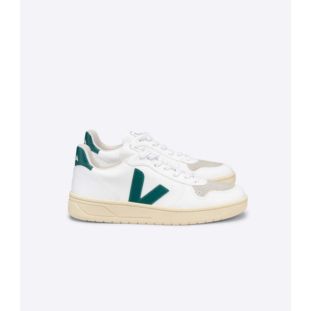 Women\'s Veja V-10 CWL Sneakers White/Green | SG 653PJJ